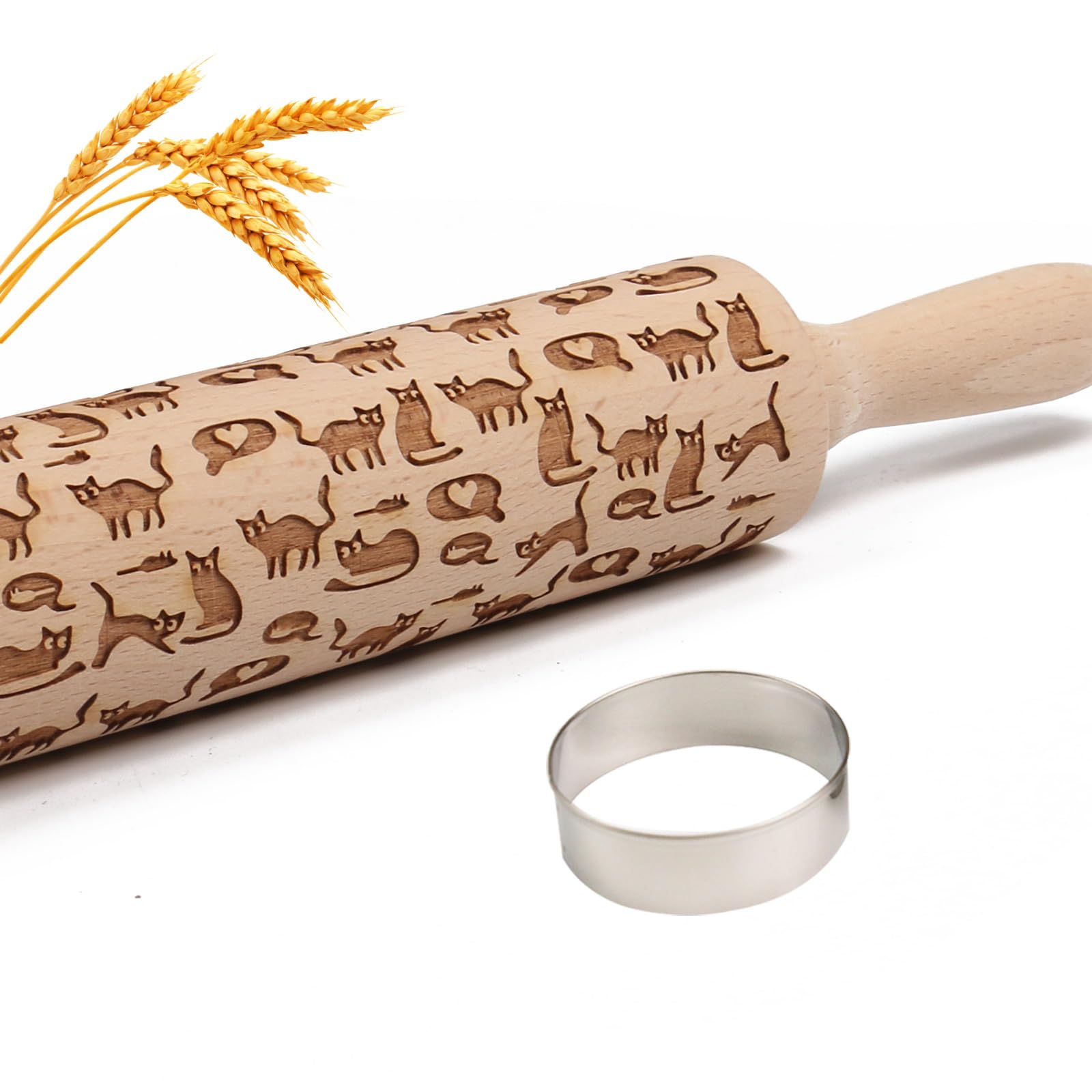 Embossed Rolling Pin for Baking Cookies Embossing Rolling Pins with Design Wooden Engraved Springerle Roller Pin Dough Animal Patterned Clay Pottery