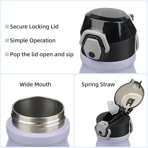 Miniatura 4 de Botella de agua aislada con popote y lazo de transporte, termo de agua de doble pared de acero inoxidable de 18 onzas con tapa a prueba de fugas,