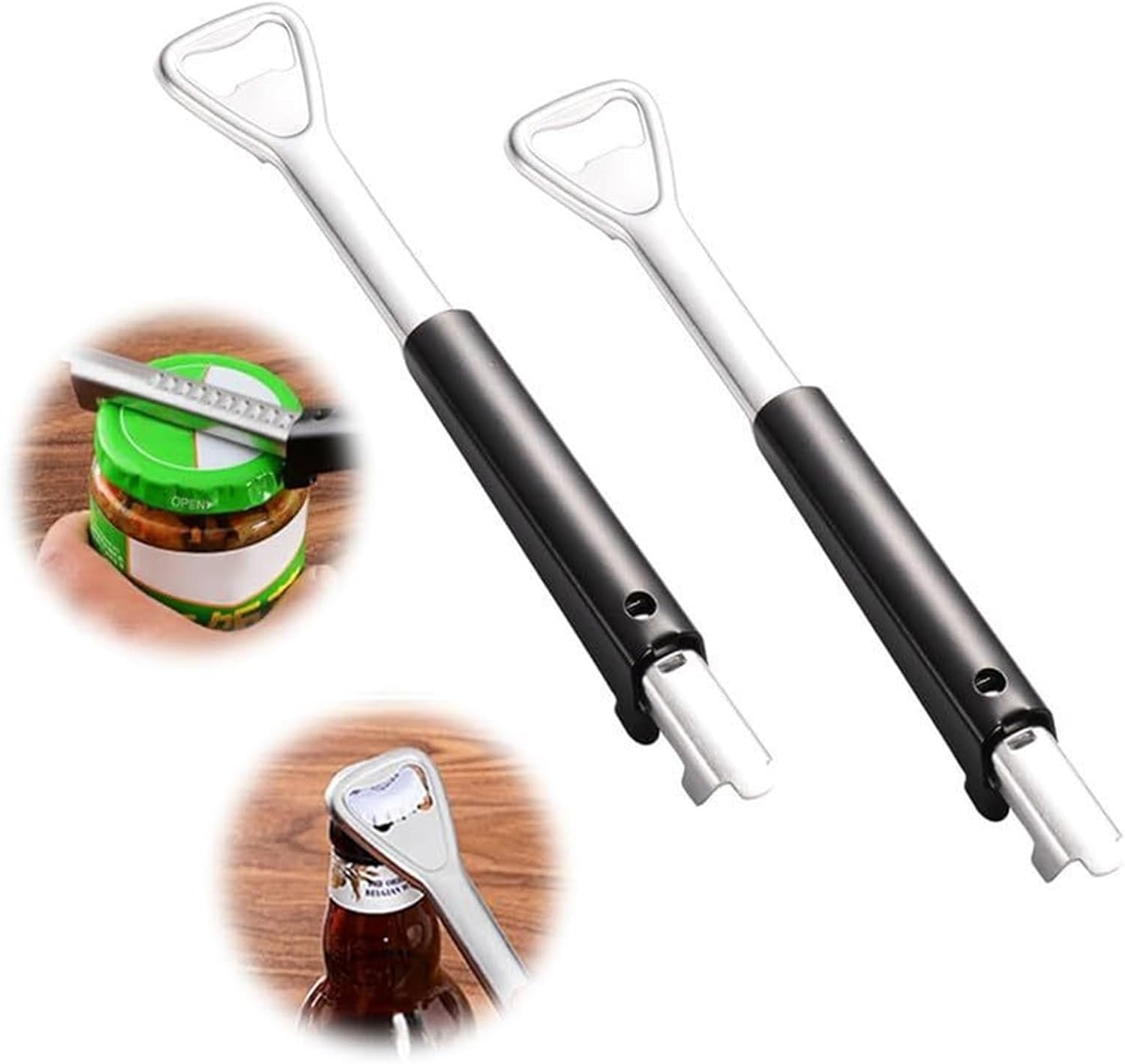 New 2 in 1 Multifunctional Stainless Steel Can Opener for Seniors with Arthritis, Adjustable Jar OpenerforWeak Hands, Manual Lid Gripper Opener and Bottle Opener Tool (2 PCS)(4 PCS)