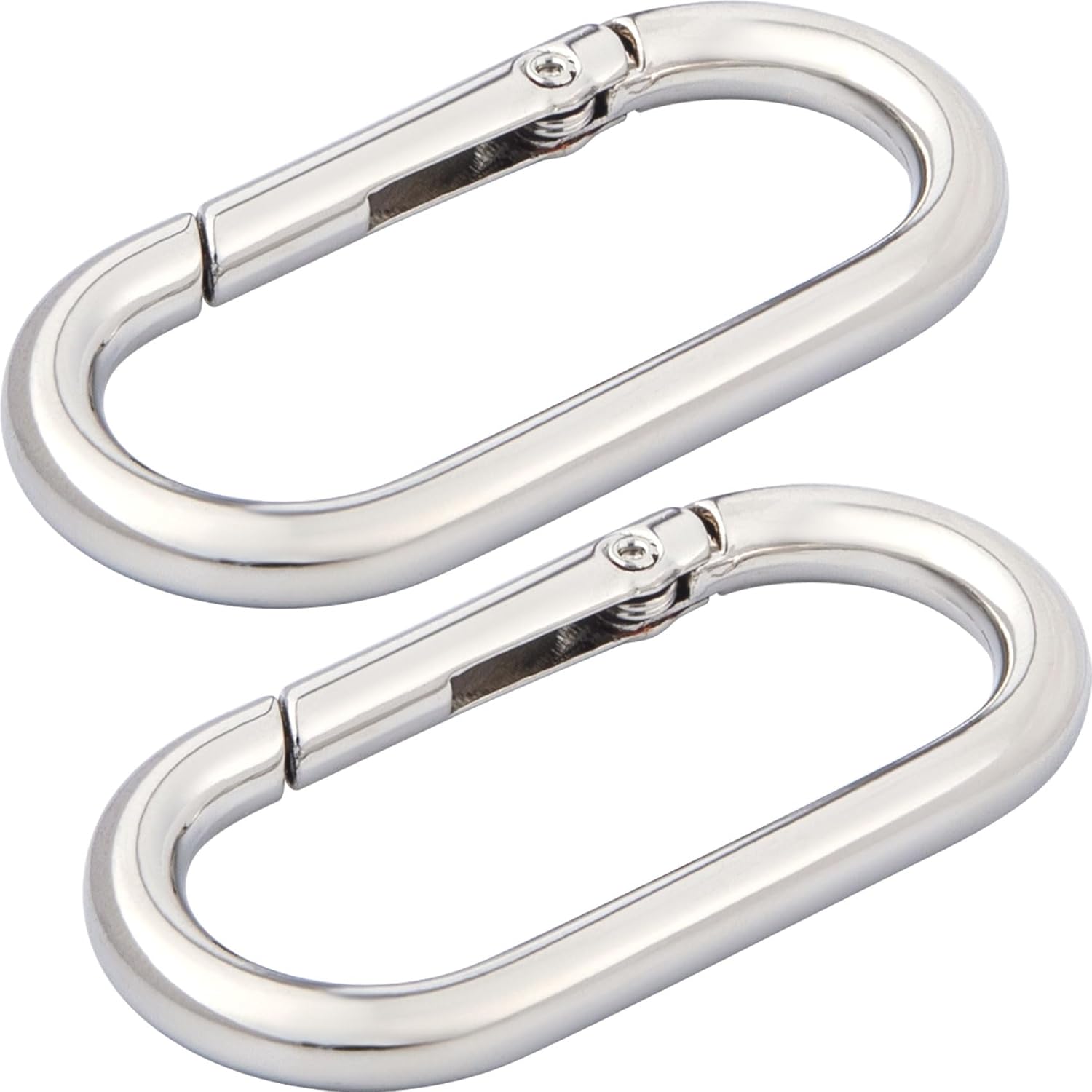 2Pcs Oval Carabiner Keyring Clip, Silver Heavy Duty Snap Spring Carabiner Clip, Small Metal O Ring Buckle Clasp Strap Rings for Crafts, Purse, Bag Straps - 1.97 × 0.94 Inch