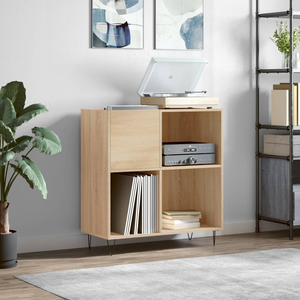 ARKEM Mobile Porta Dischi Rovere Sonoma 84,5x38x89, Supporto per Giradischi in Legno Multistrato con Spazio di Archiviazione