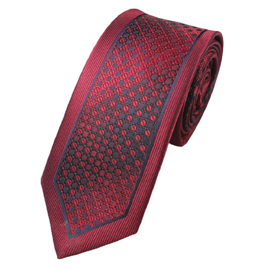 Ll Men's Wine Red L&L® Hand Made Premium Woven Black Ribbon Frame Paisley Jacquard Tie Wedding Event Uk (Wine Red)