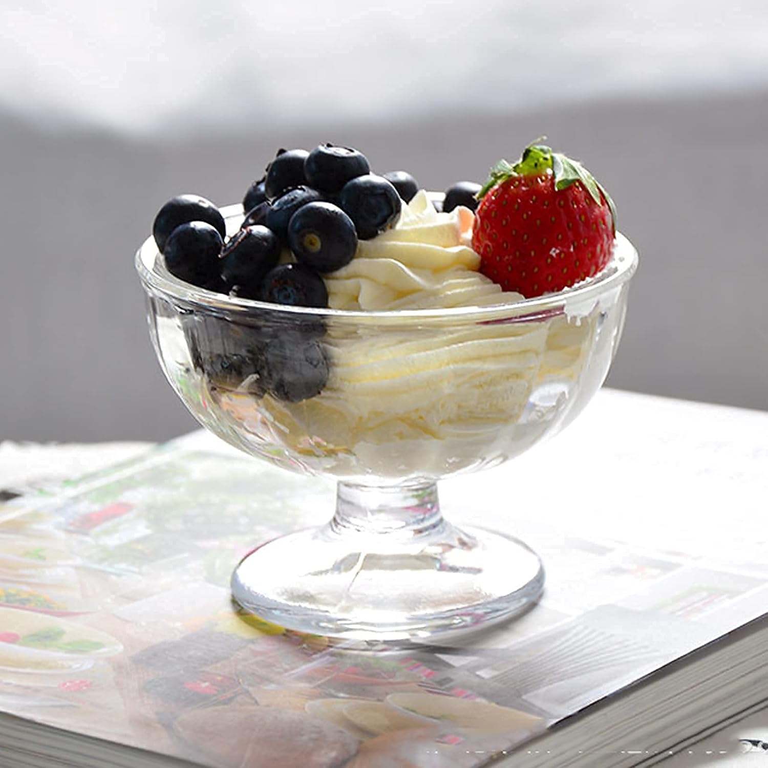 Ice Cream Serving Glass Bowl Crystal Glass Ice Cream Cups Dessert Bowl 300ml Clear Sundae Dessert Appetizer Cocktail Glasses Pudding Dishes Footed Glass Cups for Fruit Salad Soup Mixing Ice-Cream - Image 5