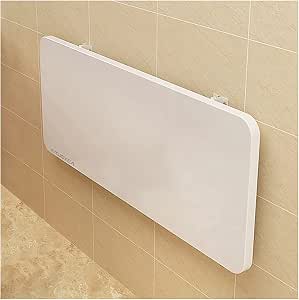Wall Mounted Folding Table, White Floating Desk for Small Spaces, Stainless Steel Bracket, 70x40cm / 27.5