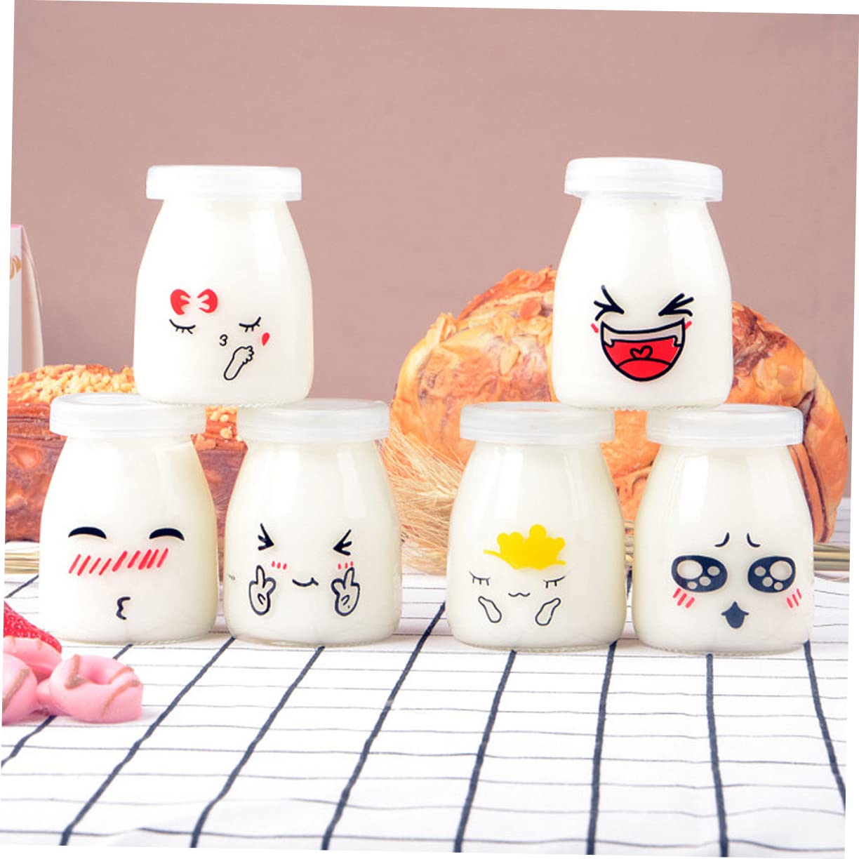 Pots de Yaourt en Verre 200ml Lot de 6, Réutilisables Résistants Chaleur