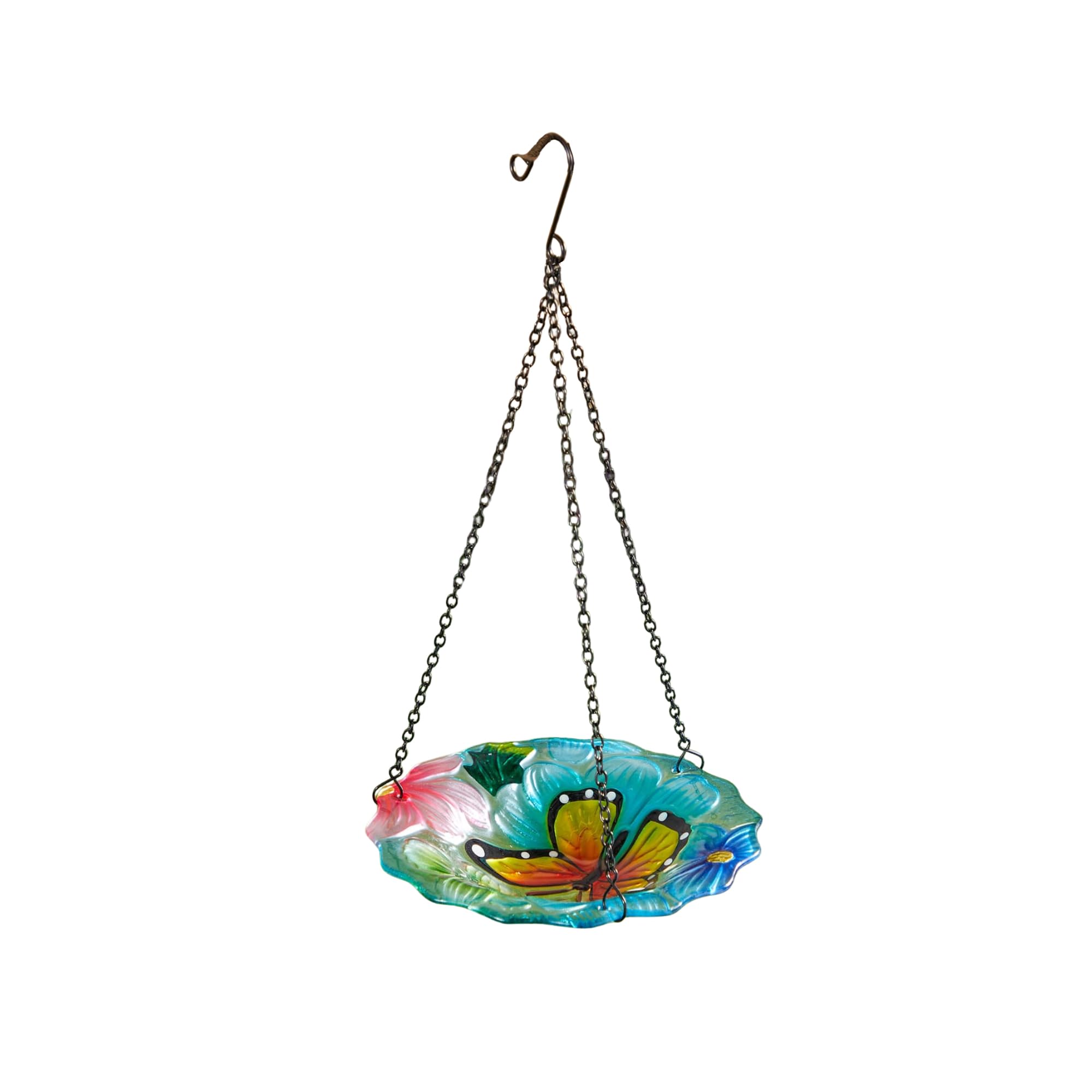 Hanging Bird Bath Glass Bird Bath for Garden Hand Painted Frost Resistant Outdoor Bird Feeder Bowl – Decorative Hanging Birdbath with Wavy Edge for Garden Wildlife Lovers