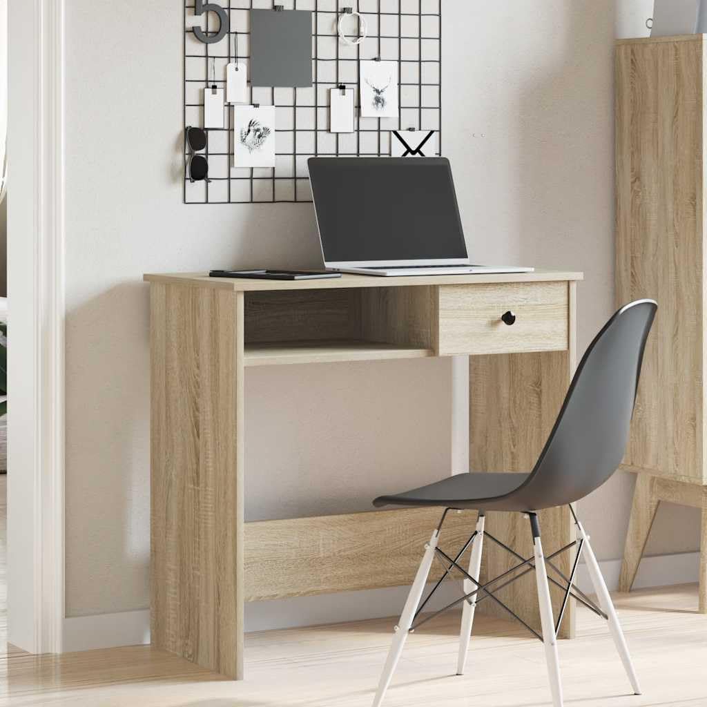 Escritorio de madera de roble Sonoma, 80 x 40 x 75 cm, mesa de ordenador con amplia superficie de trabajo y mucho espacio para carpetas y dispositivos de PC, versátil