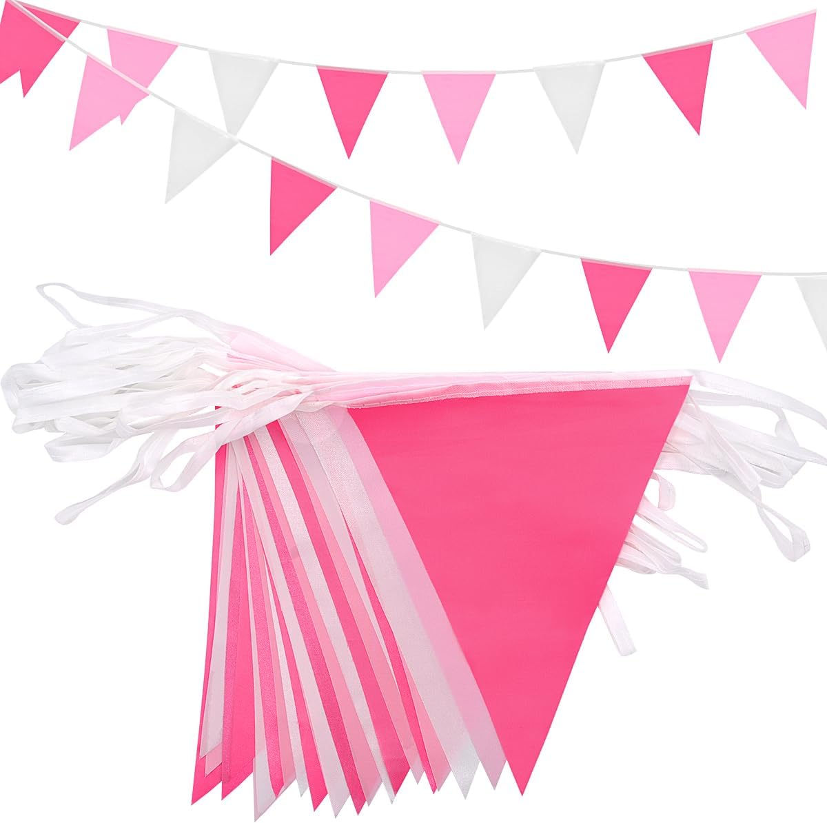20m 52pcs pink white 3colors pennant bunting