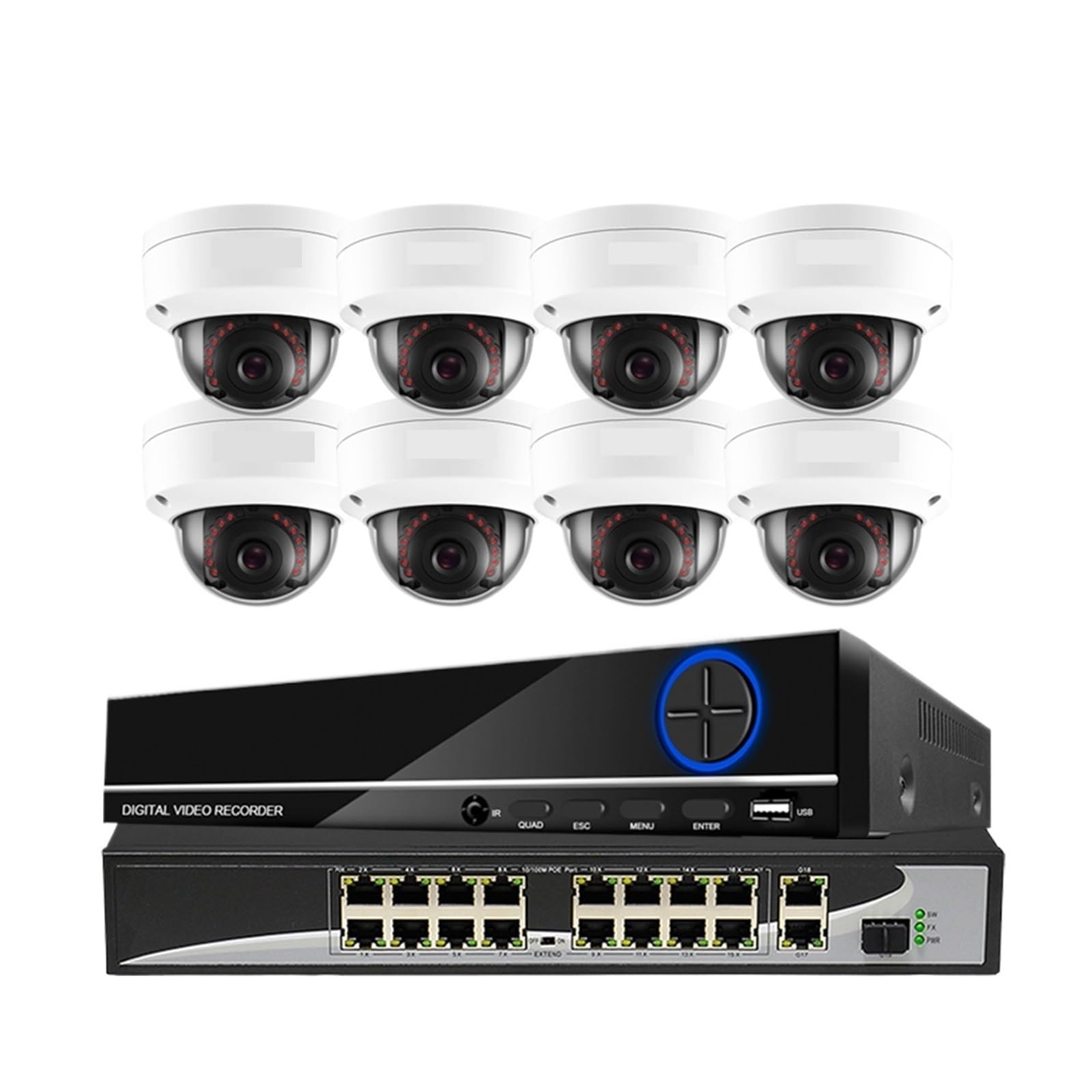 Zestaw NVR 16 Kanałów 4K H.265 AI, Kamera Kopułkowa Do Użytku Wewnętrznego, Odporna Na Akty Wandalizmu, 8 MP, 5, Monitoringu Wideo POE IP Z Dźwiękiem Wykrywanie Ruchu(None,16 NVR x 8PCS 8MP)