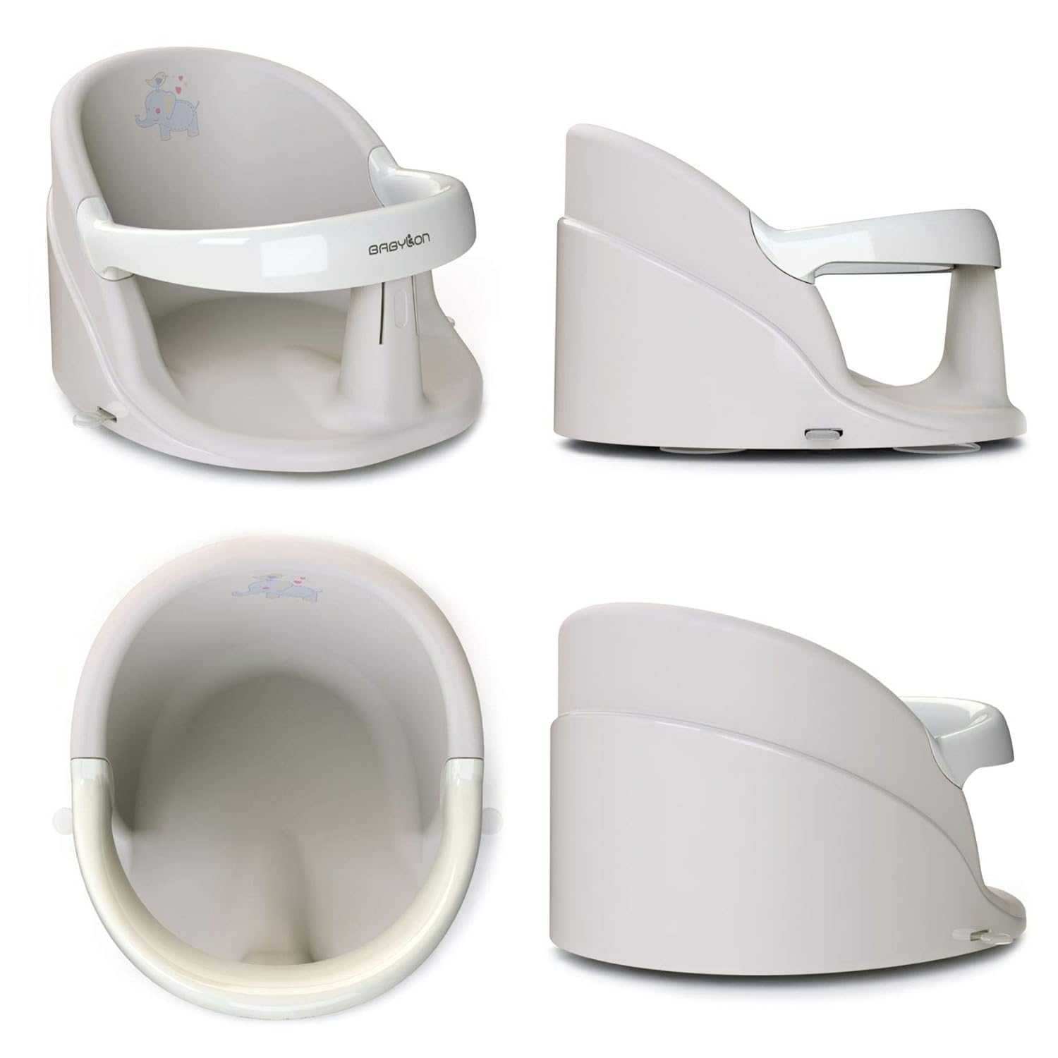 BABYLON Seggiolino da bagno Nemo – Seggiolino bagnetto per neonato da 6 mesi, Sedia da Bagno con 4 ventose antiscivolo, Seggiolino doccia neonato e vasca, grigio/bianco