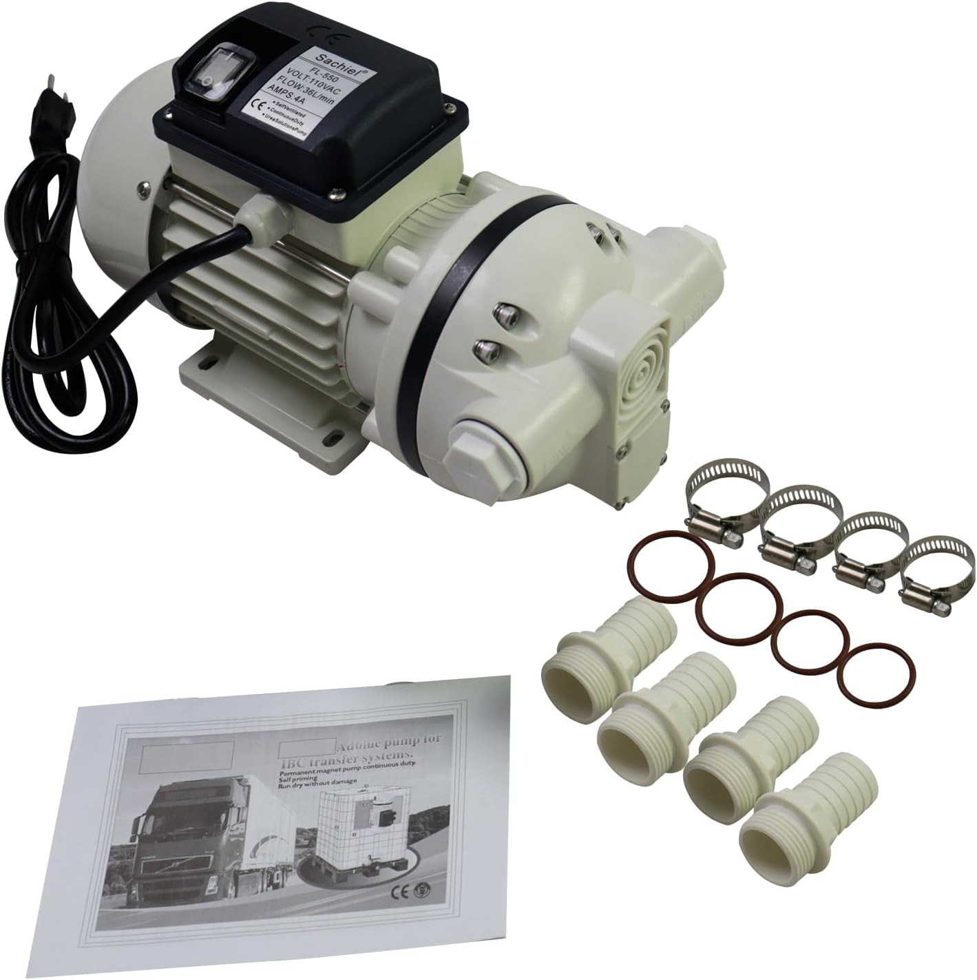 Sachiel AC 110V-120V DEF Transfer Pump for Diesel Exhaust Fluid, Diaphragm Irrigation Self priming Electric Water Pump Compatible with U.S. Plug, 400W, 10.6 GPM, 36ft Lift