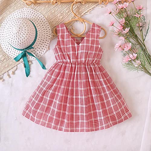 Little Girl Cotton Dresses Small and Medium Sized Children's Summer Sleeveless Vest Plaid Bowknot Dressed for2