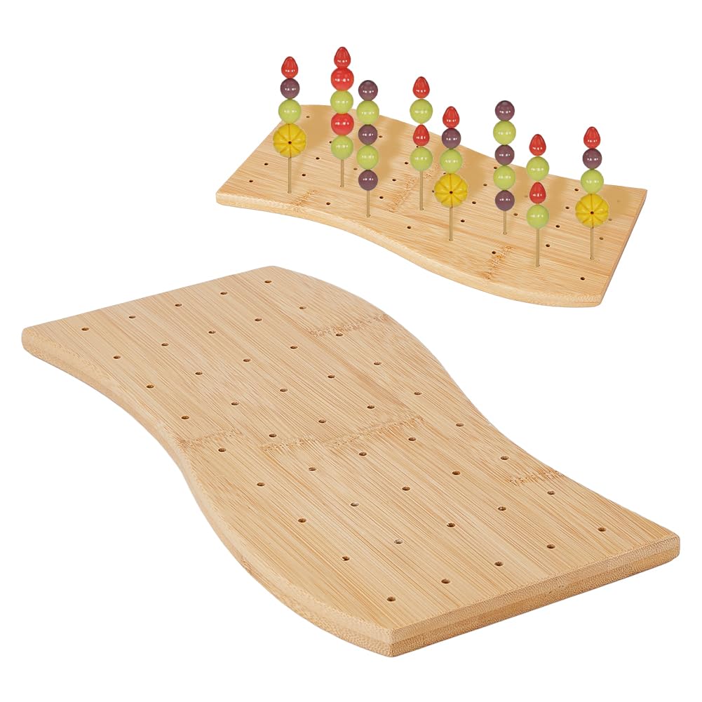 DICOSMETIC Soporte de bambú para alimentos de 45 agujeros, soporte para brochetas de frutas, exhibición de cócteles, aperitivos, soporte para servir fiestas, presentación de alimentos, entretenimiento