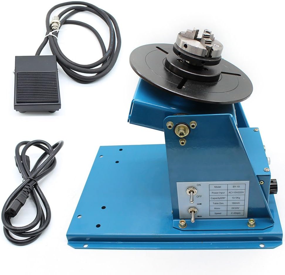 Rotary Welding Positioner Turntable Table Mini 0-90ºWelding Positioner Positioning Turntable 2.5" 3 Jaw Lathe Chuck 180mm Portable Welder Positioner Turntable Machine Equipment - 110V,10KG