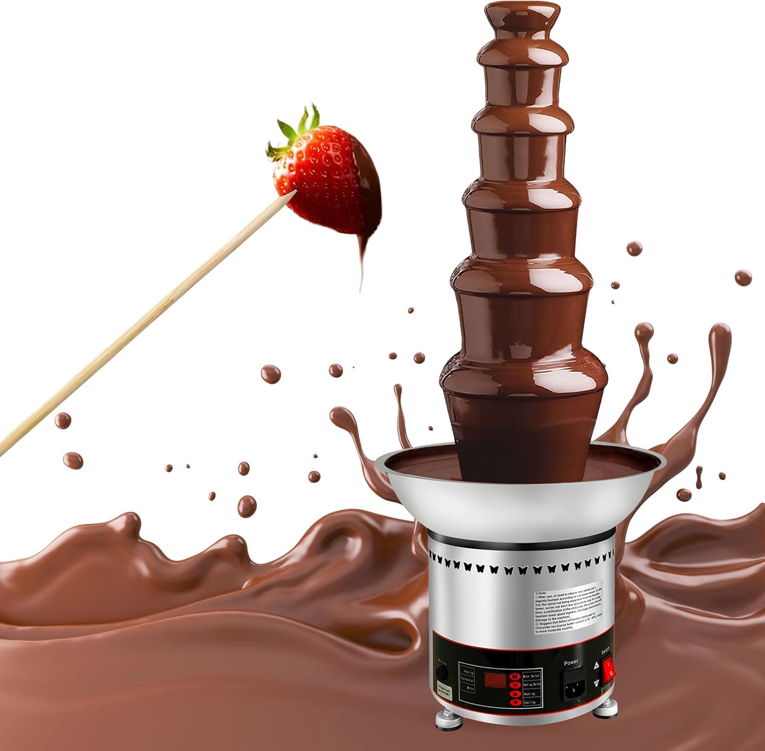 AIZYR Commercial Chocolate Fountain Stainless Steel Electric Chocolate Fountain Machine Hot Fondue Fountain Machine for Chocolate, BBQ Sauce, Cheese, Liqueurs,6 Tiers