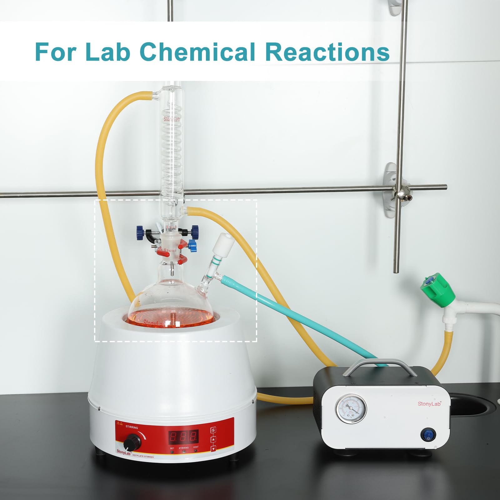 stonylab Vidrio Matraz de Schlenk, 24/40 Junta Reacción Libre de Aire Frasco de Schlenk de Fondo Redondo y Pared Gruesa, Round Bottom Schlenk Flask con Conexión para Manguera de 10 mm, 500ml