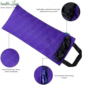 HealthAndYoga(TM) Yoga Sand Bags - Double Bag with Inner Waterproof Bag - Prop for Adding Weight and Support (Blue)