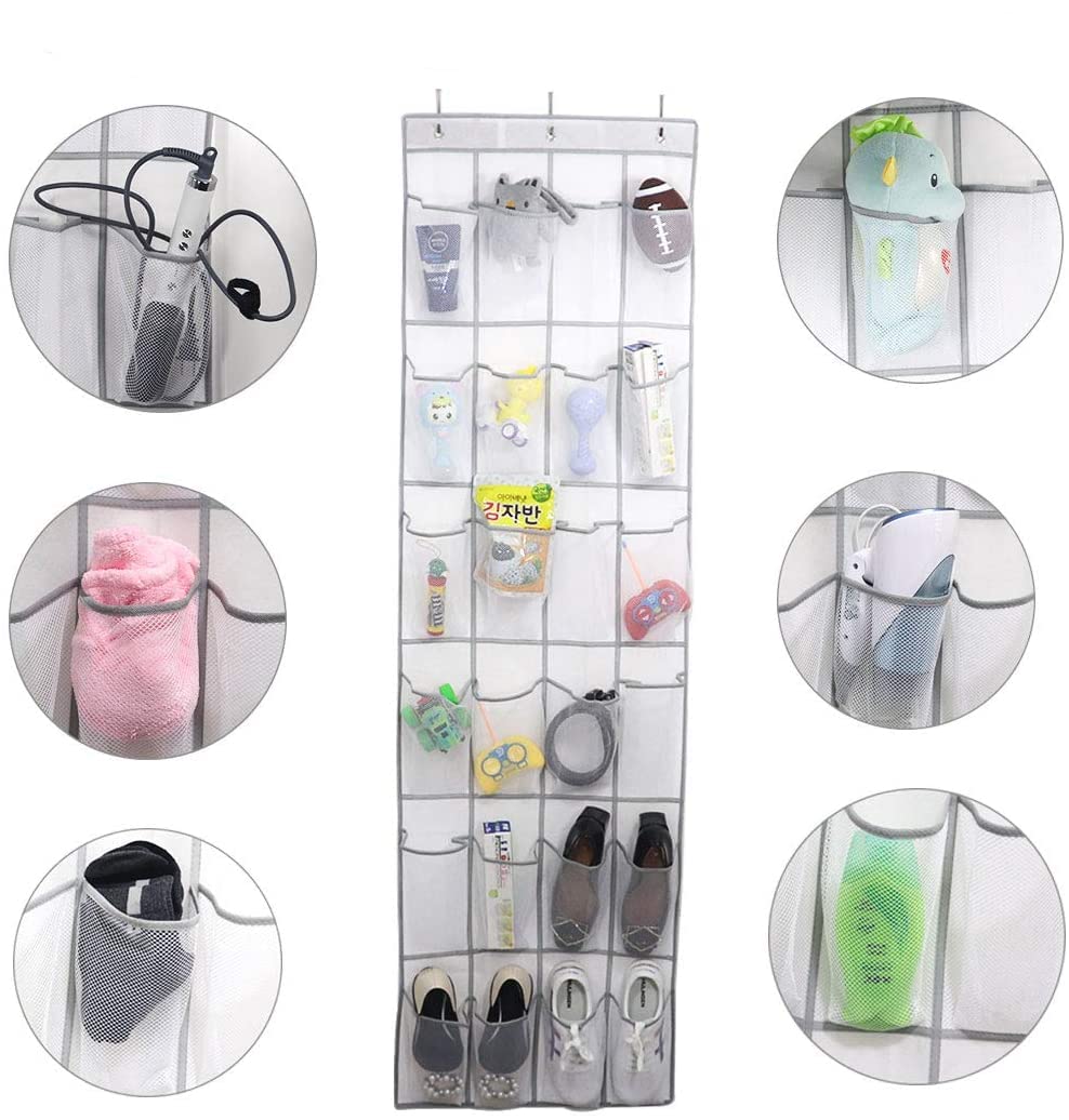 Bkrdty mhsnd Over Door Shoes Storage 24 Pockets Hanging Shoes Bag Non-Woven Fabric Mesh Visible Foldable Storage Organizers with Hooks for Shoes Socks Toys Beauty Accessories - Image 2