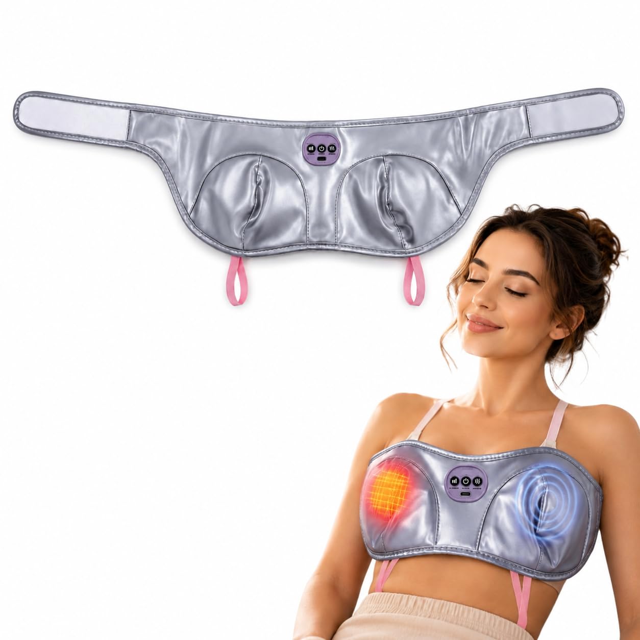 URVITANSH Breast Massager with Heat Therapy and Vibration Massage, USB Rechargeable, 3 Intensity Levels, Adjustable Fit for Relaxation and Pain Relief-image-34