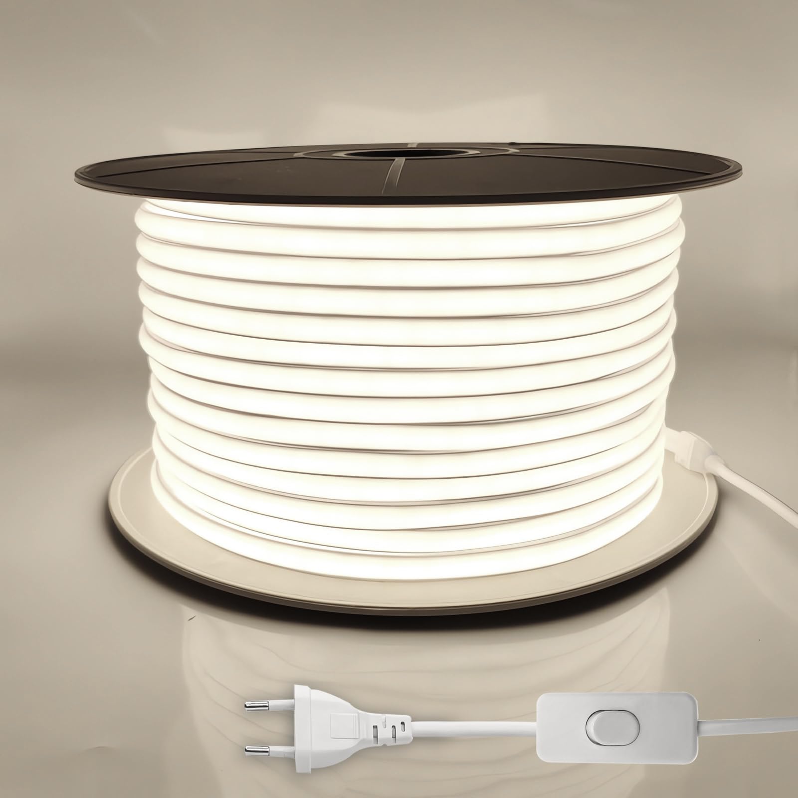 Striscia LED 220V FCOB Impermeabile Esterno(4000k, 30m) | Luce uniforme ad alta luminosità, flessibile e tagliabile ogni 10 cm per casa, giardino e decorazioni esterne.
