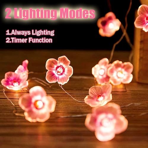 LED Lichterkette Kirschblüten Innen,3 Meters 30 LED Lichterkette Blumen Batterie,Lichterketten Rosa mit Timing-Funktion für Mädchen-Schlafzimmer,Hochzeit,Frühlings Deko