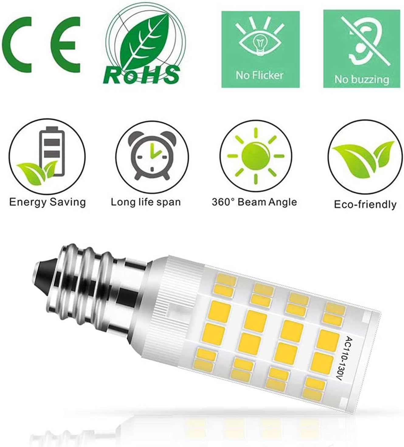 Lacnooe E12 LED Light Bulbs C7 Bulb 5W Daylight White 6000K 120V Candelabra Bulb E12 Base 40W Incandescent Bulbs Equivalent, Non-Dimmable (4-Pack)