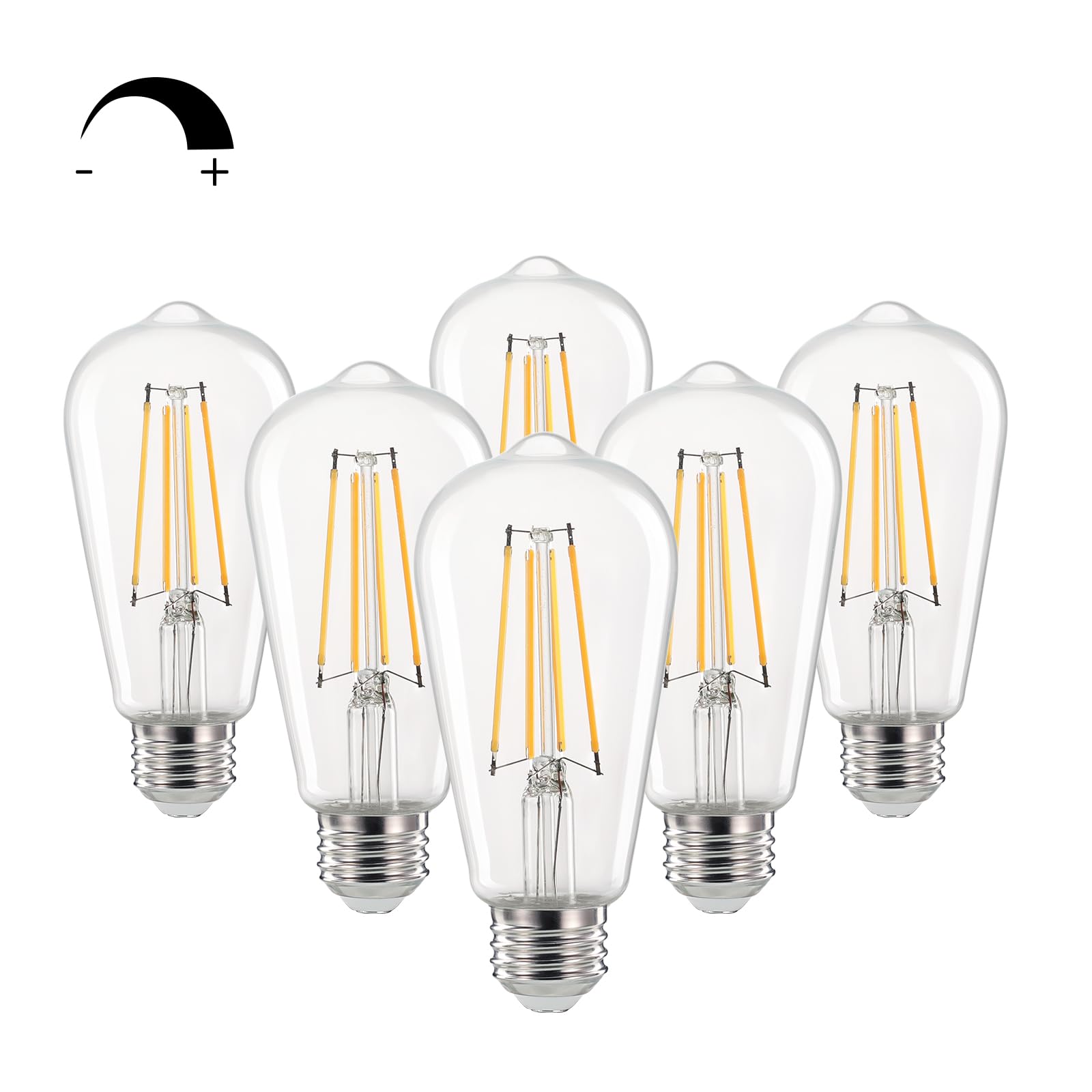 Linkind Edison Light Bulbs 60W Equivalent, E26 Dimmable Vintage Edison LED Light Bulbs ST58 Antique Decorative Filament LED Bulb, 6W 700LM, 2700K Soft White, CRI80+ Clear Glass Light Bulbs, 6 Packs