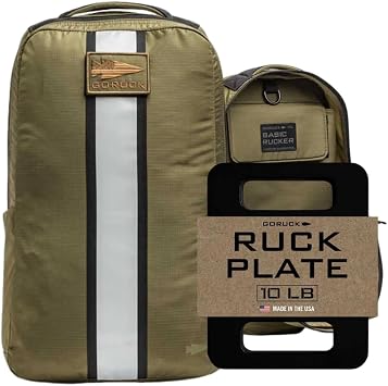 GORUCK Basic Rucker 17L Tactical Backpack Ranger Green Bundle with 10LB Ruck Plate Durable Rucksack & MOLLE Daypack Military Grade Training Gear for Hiking & Fitness