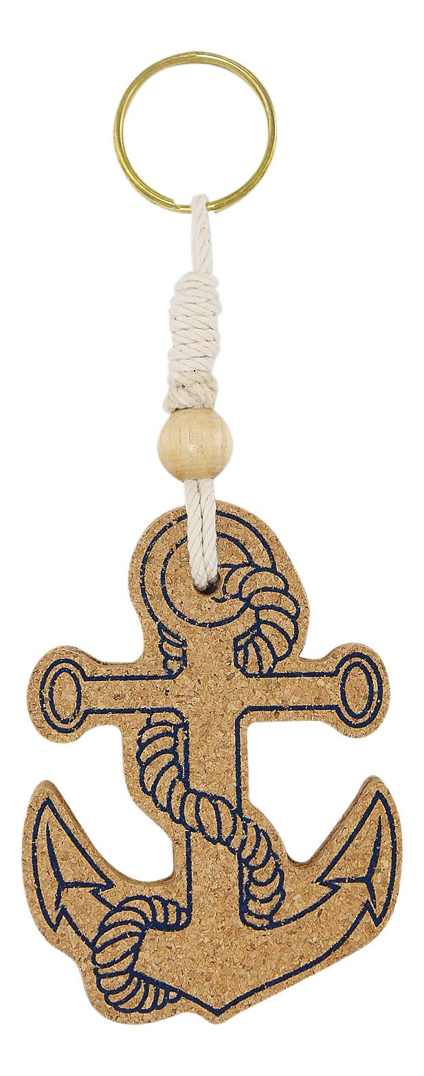 Sea-Club Key Ring Anchor Keyrings, Cork/Brass/Nylon Maritime Decoration, multicoloured, One Size