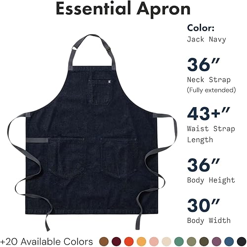 Miniatura 2 de hedley & bennett Essential Apron - Delantal de cocina de mezclilla resistente con bolsillos y lazo para toalla, trabajo de chef profesional para
