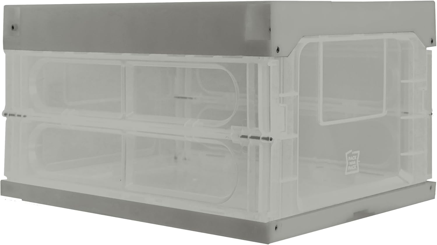 Collapsible Storage Container, Stackable Plastic Box with Lid, Transparent. (White)