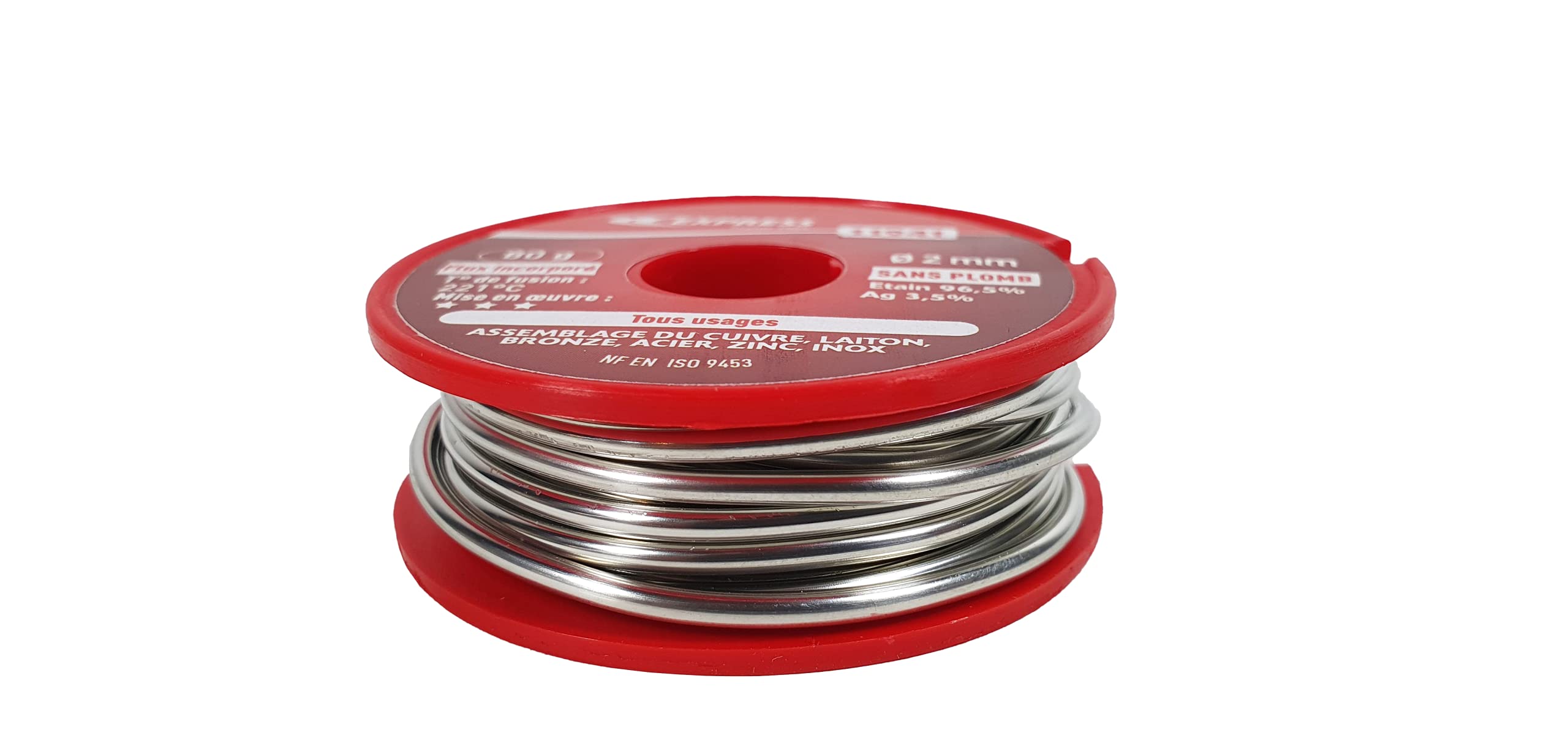 Alambre de Soldadura Multiuso - Hilo de Estaño - Cobre, Latón, Bronce, Acero, Zinc, Acero Inoxidable - 96,5% Estaño y 3,5% Ag (sin Plomo) - 80g - Ø2 mm - Flujo Incorporado - EXPRESS