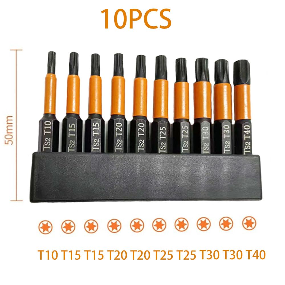 Meccion 10 Embouts Torx Impact T10-T40 - Jeu Magnétique 50 Mm 1/4" Pour Visseuse Perceuse