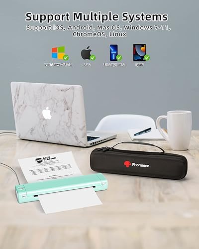 Miniatura 2 de Phomemo Impresora portátil verde y carta de Estados Unidos plegable papel térmico tamaño 8.5 x 11 pulgadas, 100 hojas y funda, impresora térmica