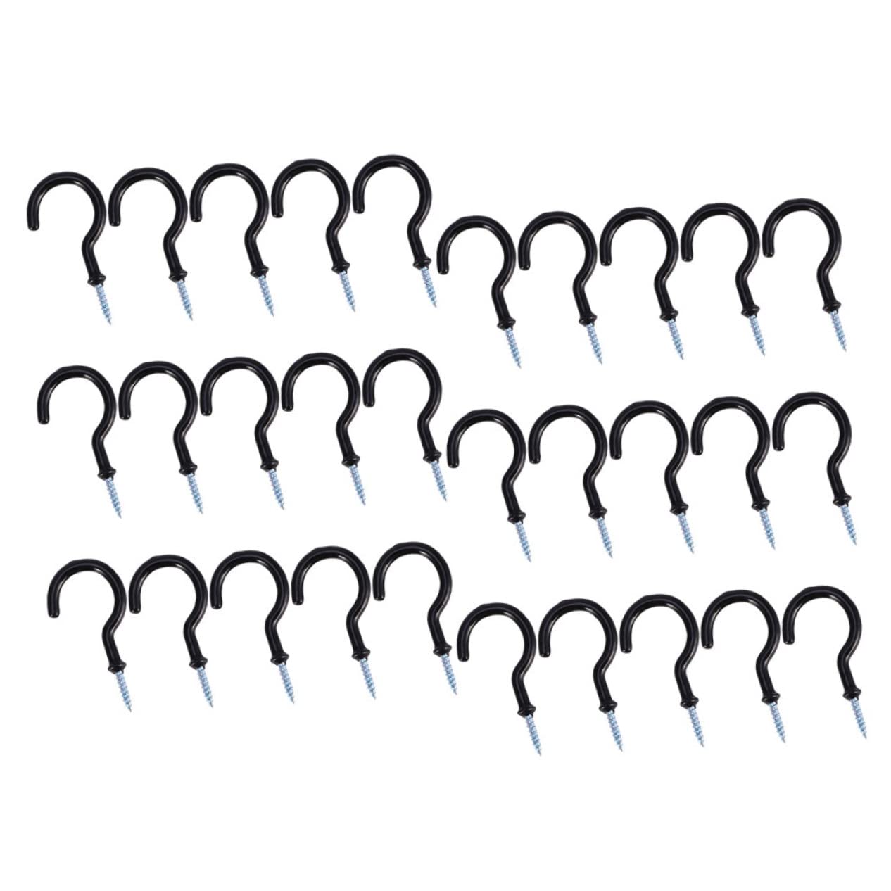 HOOTNEE 30pcs Black Cup Hooks Heavy Duty Metal Ceiling Hooks for Hanging Cups Towels Lights Decorations Vinyl Coated Easy Installation Various Surfaces