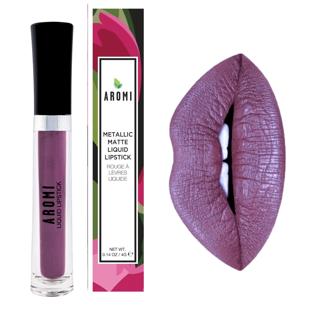 Aromi Metallic Liquid Lipstick | Long-lasting Lip Color for Women with Shimmery Finish, Dark Purple Shade, Waterproof, Vegan (Vulgar Violet)
