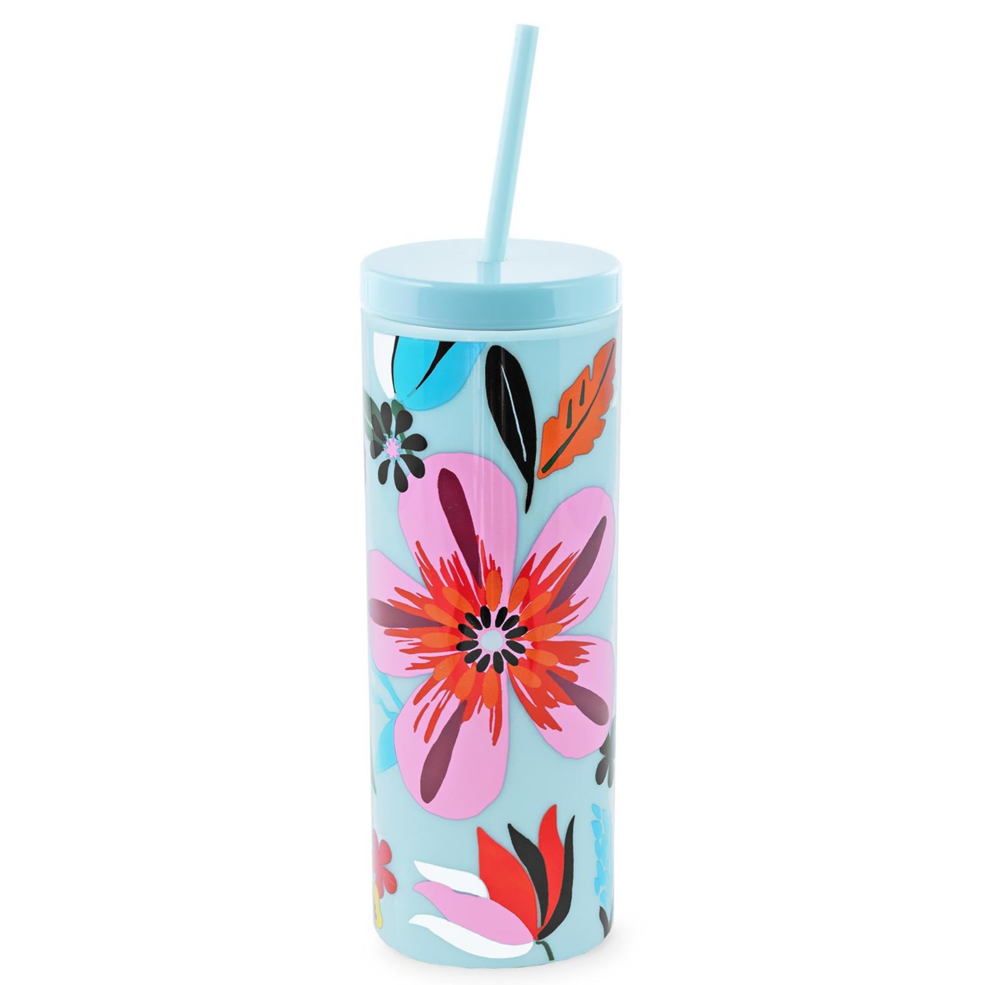Kate Spade New York Acrylic Tumbler with Lid and Straw, 24 oz, Slim Double Wall Tumbler (Safari Floral), 24 Ounces - Image 2