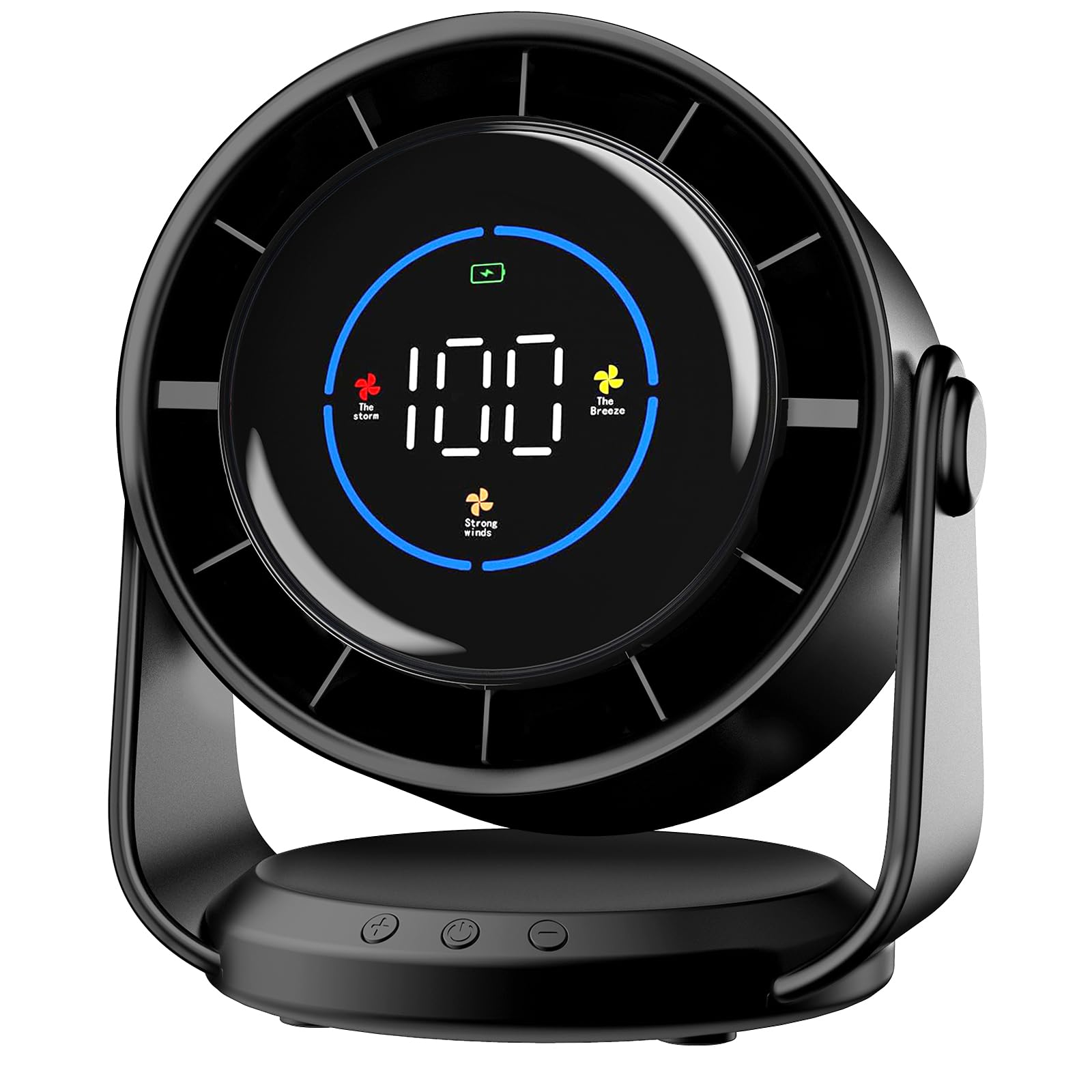 Ventilateur Silencieux Ultra Puissant, Ventilateur de Bureau à 100 Vitesses et tête rotative à 105° Rechargeable USB, Portable pour Bureau, Maison, Chambre, Voiture