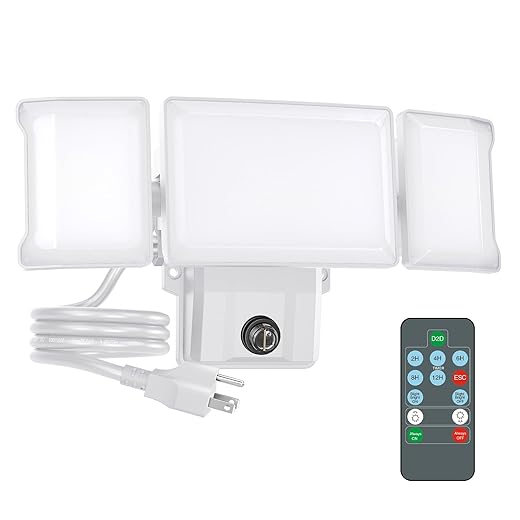 Olafus 60W Plug in Flood Lights Dusk to Dawn Outdoor Lighting, 6000LM LED Security Light with Remote, IP65 Waterproof, 6500K Daylight Exterior Floodlight for Yard Garage Garden White