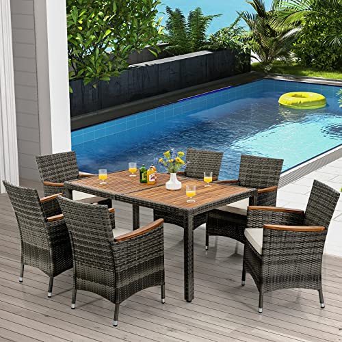GIANTEX Rattan Gartenmöbel Set, Sitzgruppe Garten Lounge 6 Stühle mit Tisch, Rattan Lounge Möbel Outdoor, Terrassenmöbel Balkonmöbel Set für 6 Personen, Gartengarnitur Sitzgarnitur Garten Essgruppe