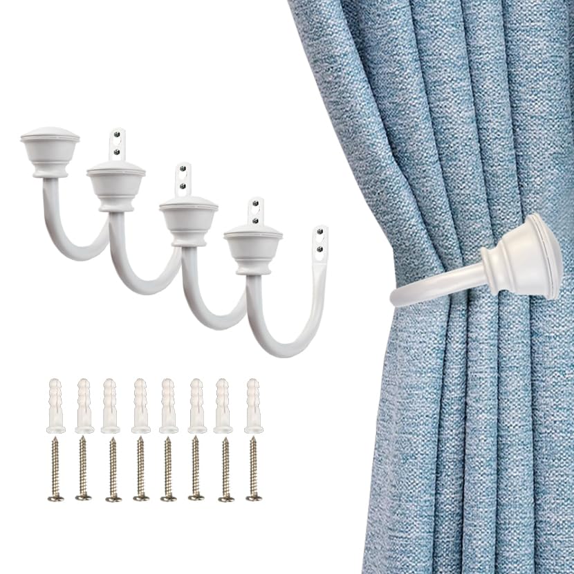 4 Cuerdas Para Cortinas Con Perlas - Alzapaños Tejidos A Mano, Poliéster, Blanco, 47 Cm