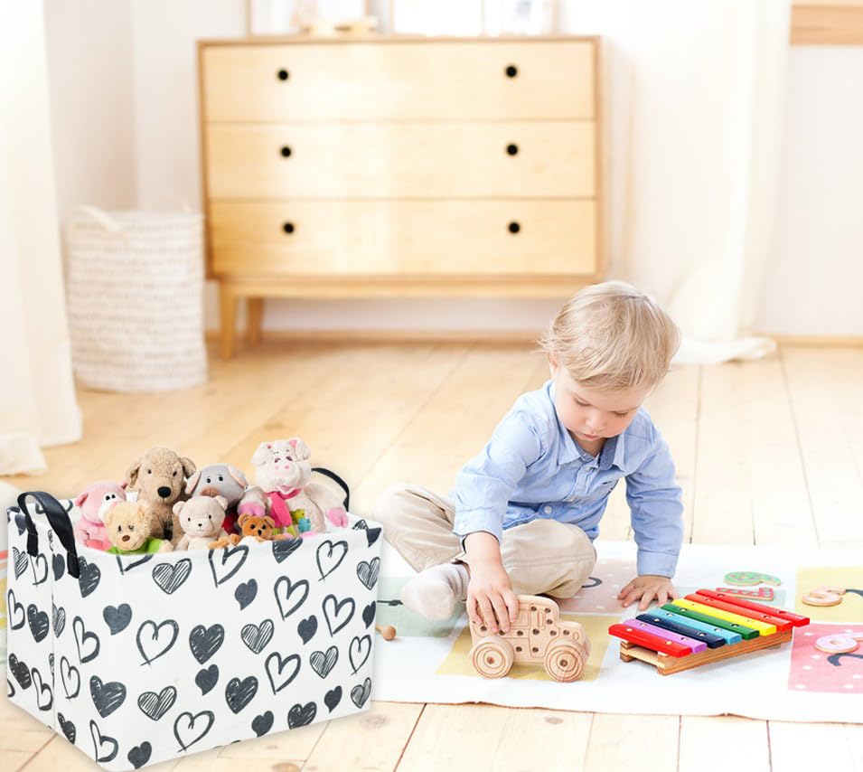 Rectangular-Kids-BasketHeart-Storage-Basket-OrganizerCute-Storage-Bin-with-Handles-Kids-BasketGirls-Room-DecorToys-BoxBooks-Basket-Gifts-Basket-EmptyBlack-Heart Rectangular Kids BasketHeart Storage Basket OrganizerCute Storage Bin with Handles Kids BasketGirls Room DecorToys BoxBooks Basket Gifts Basket EmptyBlack Heart