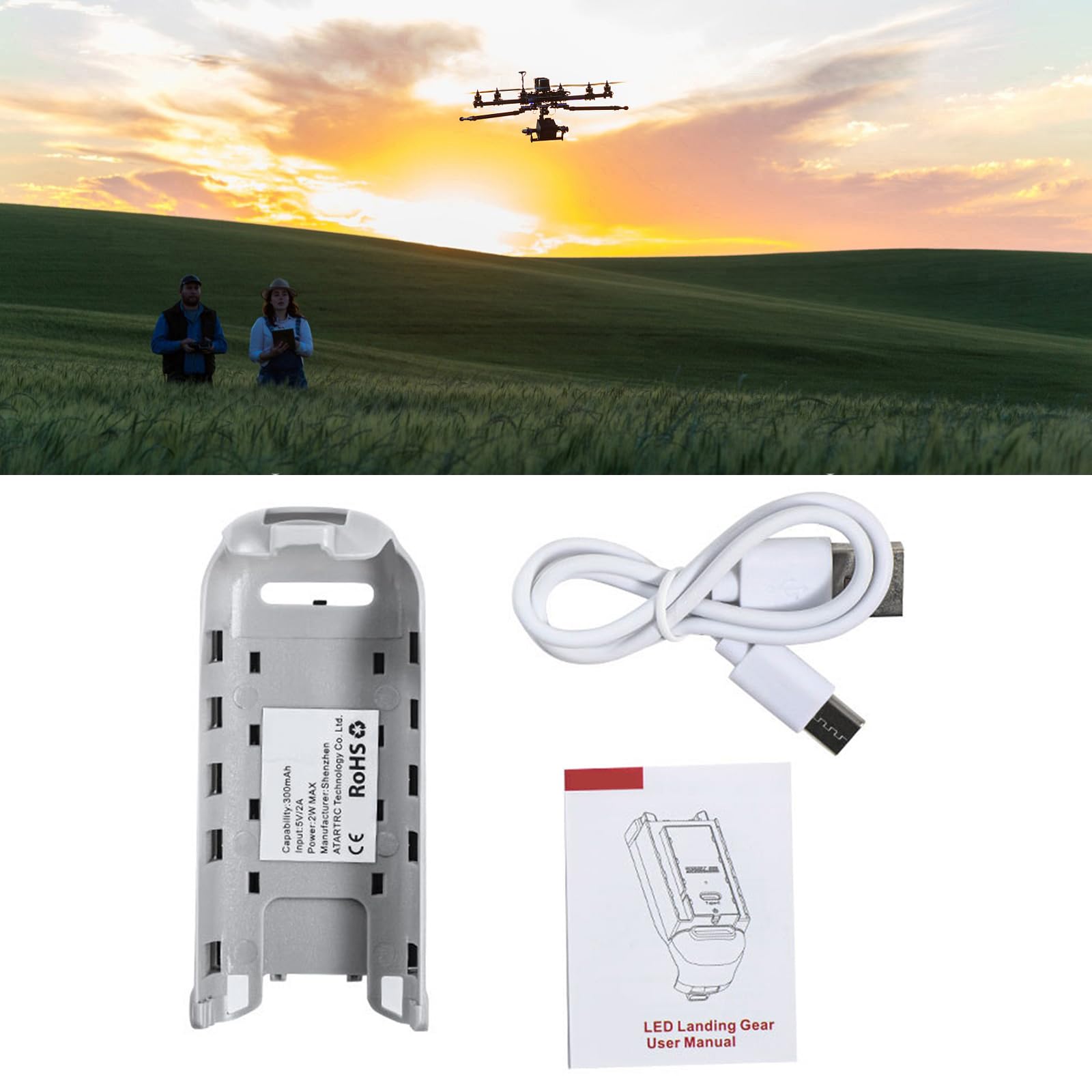 UAV Landing Gear Height Extension Leg For Quadcopter Aircraft With USB Power Cable Easy Installation Gray