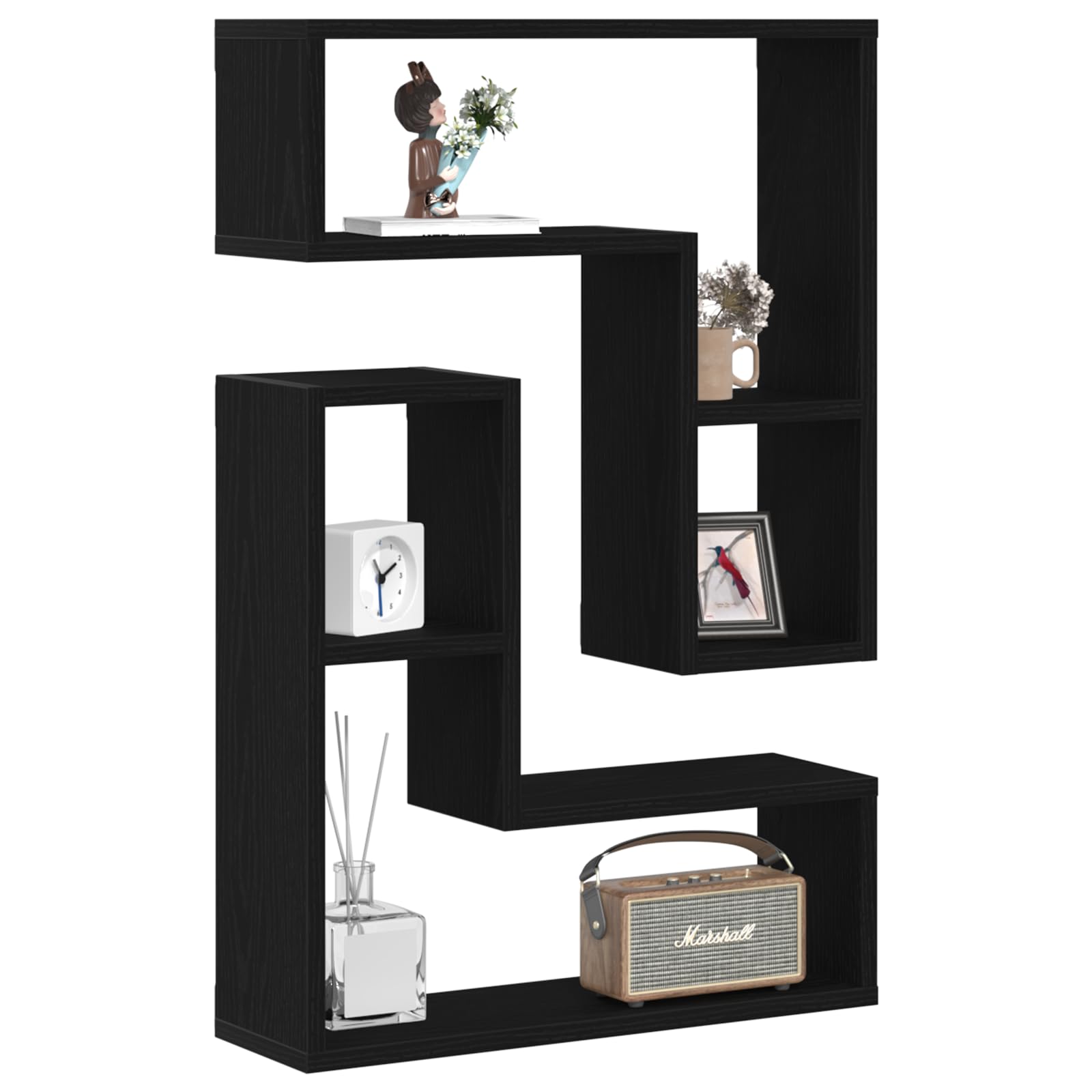 Wandregal Set Schwarz Eiche 2er Set 50x15x50 cm Modernes Design für Wandmontage Robustes Holz Regal Bücher und Deko im Wohnzimmer
