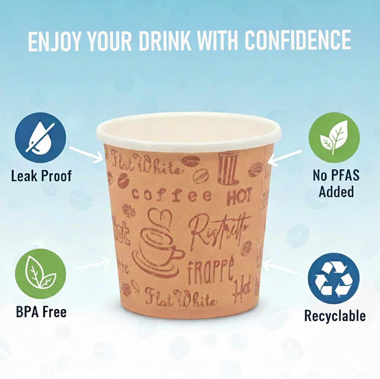 4 Ounce Disposable Espresso Paper Cups with Black Lids - 50 Sets - Print - Small Portion Sample Shots (50, print) - Image 4