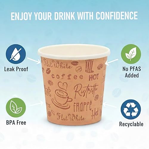 Miniatura 4 de Vasos de papel espresso desechables de 4 onzas con tapas negras, 50 juegos, impresión, tomas de muestra de porciones pequeñas (50, impresión)