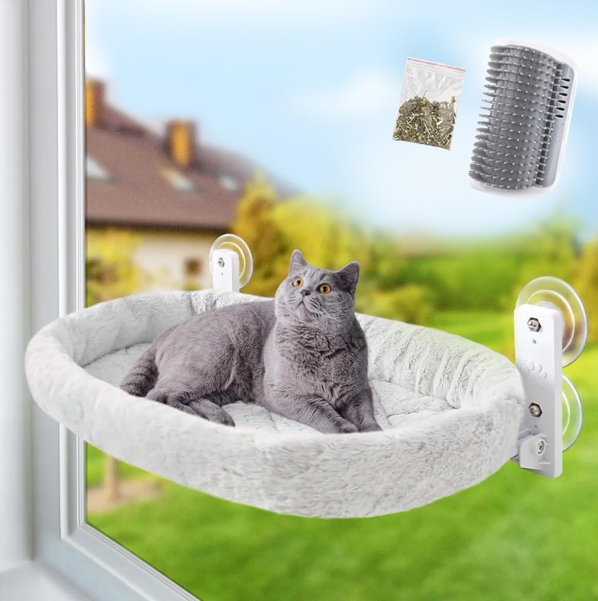 Photo 1 of ***MISSING BED***
Sinai Pet Shop Cat Window Perch – Cordless Foldable Hammock with Cushion Bed, Self-Groomer with Catnip Included, Durable Metal Frame with Strong Suction Cups, Space-Saving for Large Indoor Cats