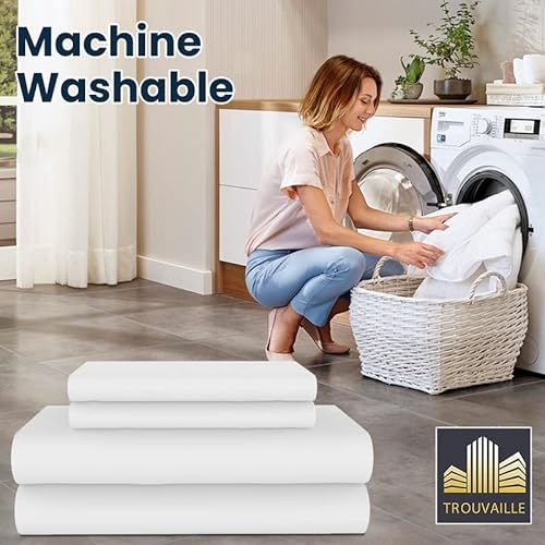 Trou Vaille Trouvaille 4Pcs Extra Deep Pocket Full Size Sheet Set - 100% Cotton & Polyester Sheets ,Wrinkle Free, Breathable Cozy Bedsheets Set, Cotton Rich Percale Bedding Sheet Set, White (Bs-P) #TOP5