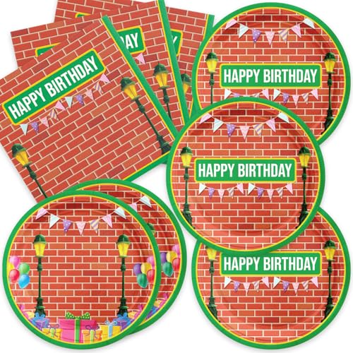 MASGY 40pcs Sesame Theme Party Supplies Include 20 Dessert Plate 20 Napkin Used for Cookie Birthday Party Decoration (Blue1)