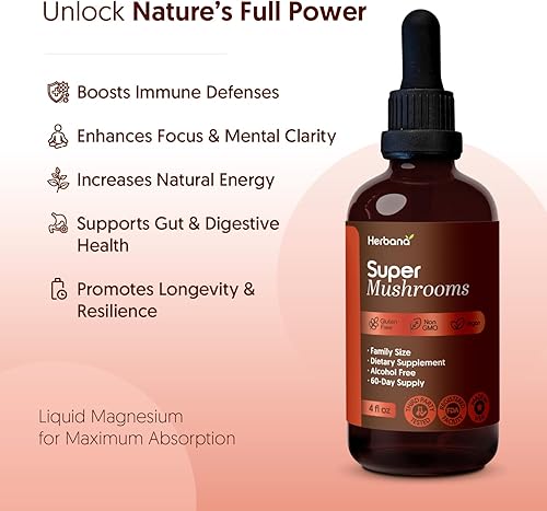 Miniatura 2 de Super Mushrooms 8 en 1 Extracto líquido de 4 onzas líquidas Reishi, melena de león, cordyceps, chaga, mitake, colas de pavo, shiitake, agaricus